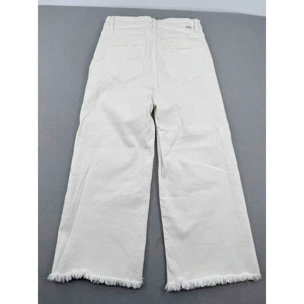 Risen Jeans High Rise Wide Leg Cropped Raw Hem Jeans Womens 13/31 (30x25) White